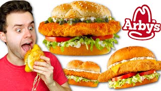 Arbys NEW Spicy Fish Sandwich REVIEW  Kings Hawaiian Fish Deluxe [upl. by Bbor]