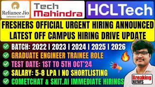 Reliance Jio Tech Mahindra HCLTech Biggest Hirings  OFF Campus Drive 2026 2025 2024 2023 Batch [upl. by Accever]