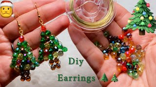 Tutoriel jolie sapin de Noël 🎄 en perles de cristal  Tuto boucles d’oreilles facile et rapide [upl. by Tsyhtema]