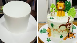 jungle theme cake full video cake cakedecorating animals yummy [upl. by Carlock424]