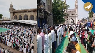 JummatulVida Muslim worshippers gather for Friday prayer at Makkah Masjid Charminar [upl. by Rodd461]