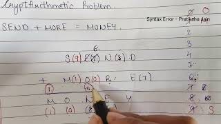 CryptArithmetic Problem in Artificial Intelligence  SEND  MORE  MONEY Solution  Pratiksha Jain [upl. by Lunt409]