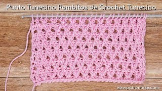 Punto Tunecino Rombitos de Crochet Tunecino Paso a Paso con Aumentos y Disminuciones Explicados [upl. by Audri]