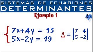 Sistemas de ecuaciones lineales 2x2  Determinantes  Método de Cramer  Ejemplo 1 [upl. by Bristow]