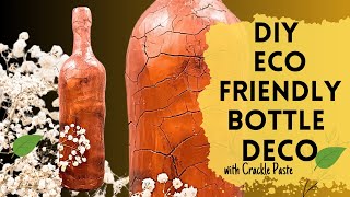 EcoFriendly Craft Wine Bottle Painting with Crackle Paste  DIY Home Décor [upl. by Atsirhcal699]