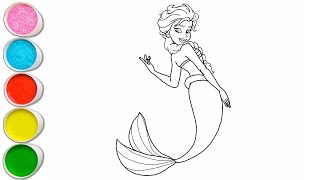 Cute Mermaid Elsa Frozen Drawing for kids Painting amp Coloring for kids Toddlers  Easy to Draw [upl. by Eidda244]