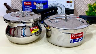 🛍Prestige Dlx Alpha Vs Prestige Triply Pressure cooker Handi Cooker Triply Steel Cookware [upl. by Anerul]