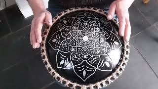 Black with Lotus Flower Design in Silver  B Hijaz Scale  Traveller Steel Tongue Drum [upl. by Alilahk]