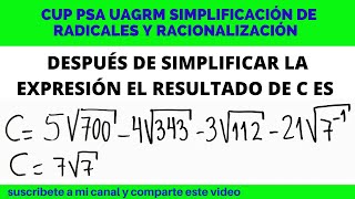 CUP PSA UAGRM SIMPLIFICACIÓN DE RADICALES Y RACIONALIZACIÓN [upl. by Hamimej715]