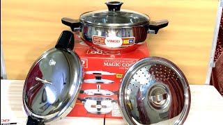 Vinod Magic Steel Pressure Cooker 35L Unboxing  Vinod Multipurpose cooker Stainer ampServing lids [upl. by Allcot721]