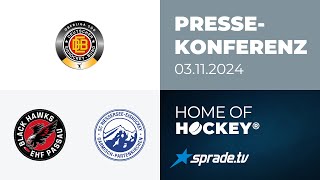 03112024  Pressekonferenz  EHF Passau Black Hawks vs SC Riessersee [upl. by Oisorbma330]