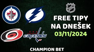 AKU tiket s kurzem 504  Winnipeg Jets vs Tampa Bay  Carolina vs Washington  NHL  free tipy [upl. by Yecad264]