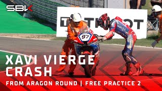 Vierge crashes after contact with Oettl 🤯  2024 AragonWorldSBK 🏁 [upl. by Peppy74]