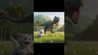 Dinosaurs attack white kittens fiercely cat cattoon cute caton funny cutecats catscatscats [upl. by Nahgeam]