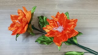 How to make a very pretty wax rose flower with satin ribbon [upl. by Nertie613]