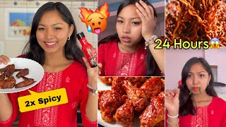 I only ate EXTREME SPICY FOODS🥵🔥For 24 HOURS Food Challenge🌶️🌶️ [upl. by Lednor282]