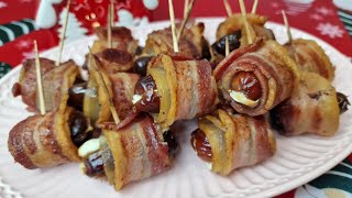 DÁTILES CON BACON RELLENOS DE QUESO Aperitivo especial para Navidad recetasnavideñas navidad [upl. by Lorita887]