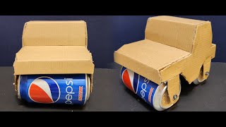 DIY Cardboard Car with Soda Can Wheels  Fun Recycling Craft [upl. by Aniratac]