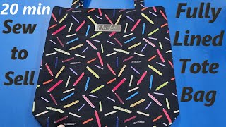 DIY Fully lined fabric tote bag Sew to Sell Easy boxed corner project for beginners learn to sew [upl. by Kapoor762]