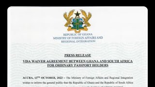 Visa Waiver Agreement between Ghana and South Africa for Ordinary Passport Holders travelvisas [upl. by Scholz]