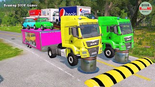 Double Flatbed Trailer Truck vs speed bumpsBusses vs speed bumpsBeamng Drive1006 [upl. by Patricio]