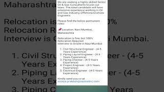 Urgent Vacancy In Oil Gas Company Navi Mumbai [upl. by Lajib300]