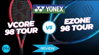 REVIEW Yonex Ezone Tour v Yonex Vcore Tour  Tennis Racket Review  Comparison [upl. by Ailecra]