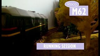 Running session H0 Roco SZD M62 with passenger ride  Обкатка СЖД М62 тепловоз Preiserperspektiv [upl. by Miarhpe]