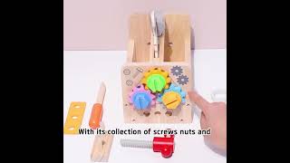 Wooden Educational Toy Wood Screws Nuts Toolbox Set Kids Early Learning Pretend Wooden Tool Box [upl. by Hauck688]