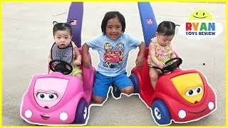 Twin Babies riding Step2 Push Around Buggy Car [upl. by Qulllon214]