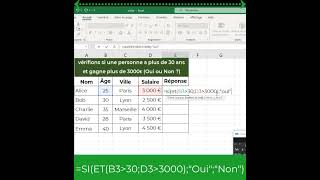 Comment utiliser la fonction SI  condition à 2 choix avec ET Cours facile EXCEL excel exceltips [upl. by Adidnac]