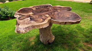 Woodworking Masterpiece With Strange Tree Stump  A Sturdy and Fresh Table For Your Garden [upl. by Enimrej]