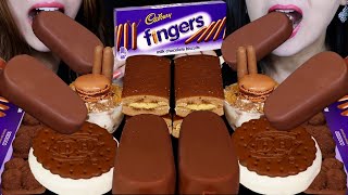 ASMR GIANT CHOCOLATE COVERED ICE CREAM BARS CADBURY FINGERS CAKE SLICES MARSHMALLOW BISCUITS 먹방 [upl. by Adalie]