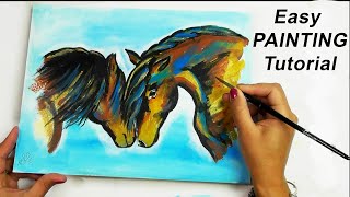 EASY ACRYLIC PAINTING TUTORIAL HORSES  How to paint Step by Step [upl. by Llednov]