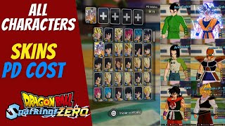 ❤️ALL 182 CHARACTERS SKINS AND PD COST  DRAGON BALL SPARKING ZERO BASE GAME​ [upl. by Ahseram913]