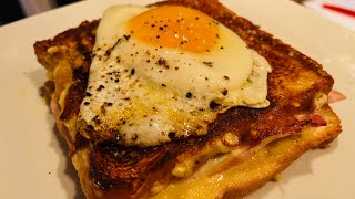 LE CROQUEMADAME  TOASTED CHEESE AND HAM SANDWICH WITH A FRIED EGG ON TOP VIDEO 192 [upl. by Malvino]