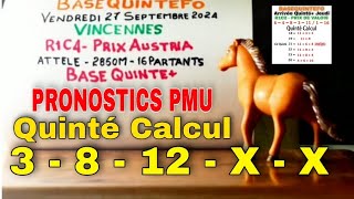 Pronostics PMU Quinté de vendredi 27 septembre 2024Course hippiques [upl. by Notlih]