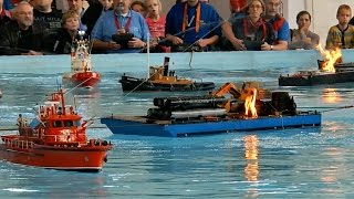 FIRE amp EXPLOSION ON THE WATER MANY RC SCALE MODEL SHIPS COME TO RESCUE  Faszination Modellbau 2015 [upl. by Pahl]