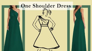 DIY One Shoulder Dress With Pleats Sewing Pattern [upl. by Elocyn]