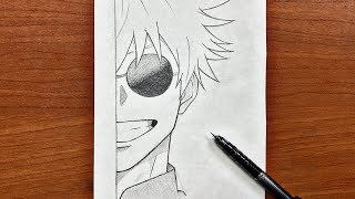 Easy anime drawing  How to draw gojo satoru half face stepbystep  drawing tutorial [upl. by Annoda]