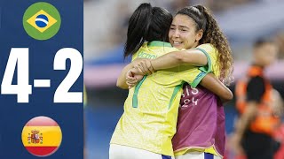 Brazil vs Spain  42  Womens Football  Paris 2024 Highlights  brazil vs spain olympics 2024 [upl. by Renraw76]