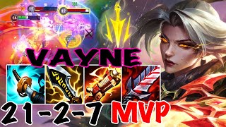 WILD RIFT VAYNE ADC GAMEPLAY  21 2 7 MVP  VAYNE BUILD RUNES [upl. by Nairdna]