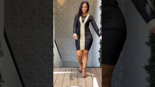 Gorgeous Black And Gold Mini Bodycon Bandage Dress  Trendy styles model fashiontrends ootd usa [upl. by Elvah]