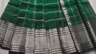 MANGALGIRI PURE PATTU BY COTTON SAREES SILVER ZARI CHECKS WITH BIG BORDER SAREES [upl. by Ahsauqal]