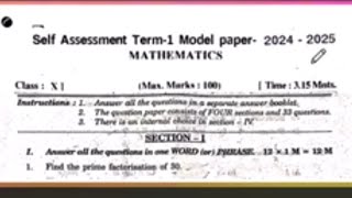 Ap 10th class Maths SA1💯💯Vimp paper 2024 10th class Self Assessment Term1 Model paper Maths 2024 [upl. by Alikam]