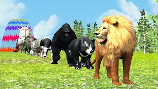 Paint Animals Gorilla Cow Lion Elephant Dinosaurs Dragons and TRex Fountain Crossing Animal Cartoon [upl. by Leivad]