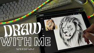 Drawing a Lion  Pencil Sketch Style in Procreate  Relaxing Art Video  Draw with me ✨ [upl. by Ingrim]