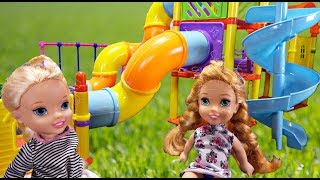 Elsa and Anna toddlers at the soft play area with Barbie Chelsea amp friends [upl. by Gnilrets]