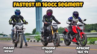 Drag Race  Xtreme 160R 4v VS Apache 160 4V VS Pulsar 160 NS  Which Is Fastest In 160cc Segment [upl. by Aicilet]