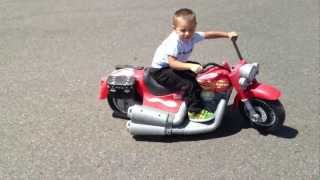 Modified 24v Power Wheels Harley Davidson  4 Year Old Drifiting and Sliding Motorcycle Donuts [upl. by Canale306]